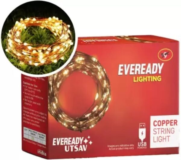 EVEREADY Rice Lights | Decorative and Festive Lighting | USB Powered Copper String Light | Available in 10M | Flexible Installation | Made in India | Warm White