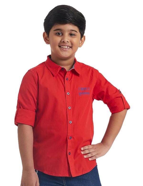 Amazon Brand - Jam & Honey Boy's Solid Regular Fit Shirt