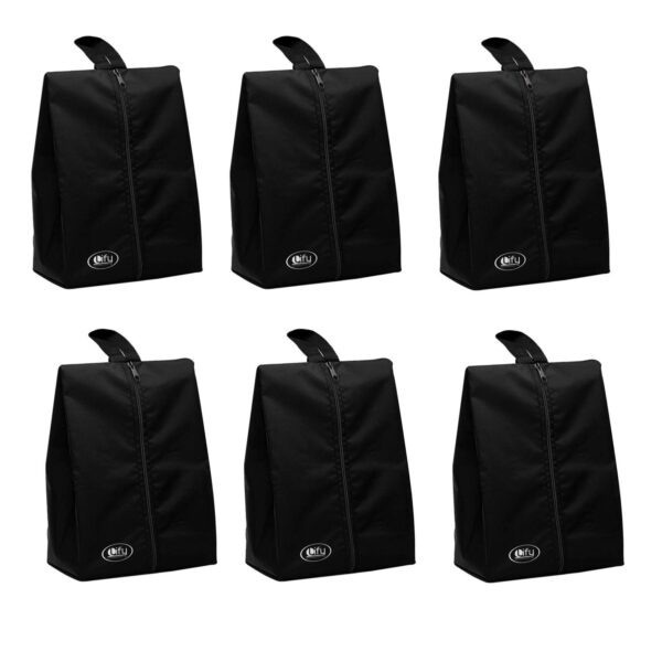 Lify Shoe Storage Organizer Bags Set, Water-Resistant Nylon Fabric with Sturdy Zipper for Traveling (6 Pack) (Black- 6Pcs)