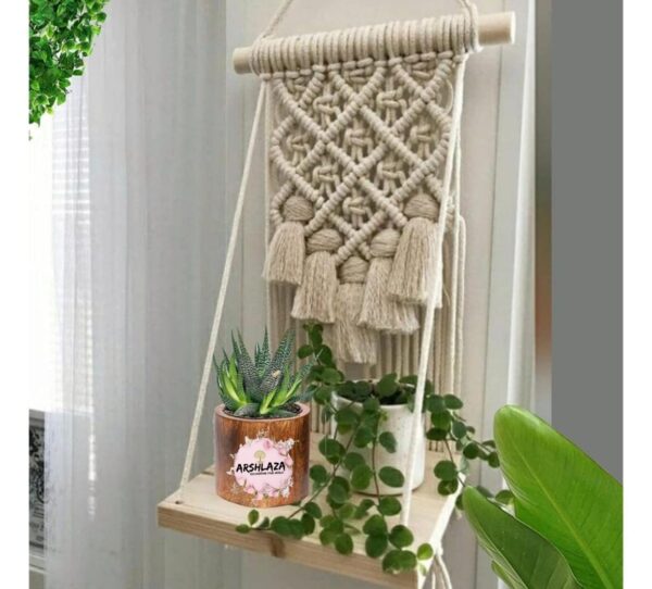 ARSHLAZA Macramé Wooden Wall Hanging Shelf |WS988| Modern Chic Woven Macrame Tapestries, Wall Art Home Decor for Apartment, Dorm, Bedroom, Living Room, Nursery, Party Decorations,