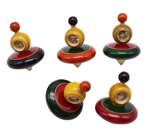 Channapatna Toys Wooden Spinning Tops Lattu for Kids (3 Years+) - Set of 5 Pcs - Multicolor - Curiosity & Fine Motor Skills