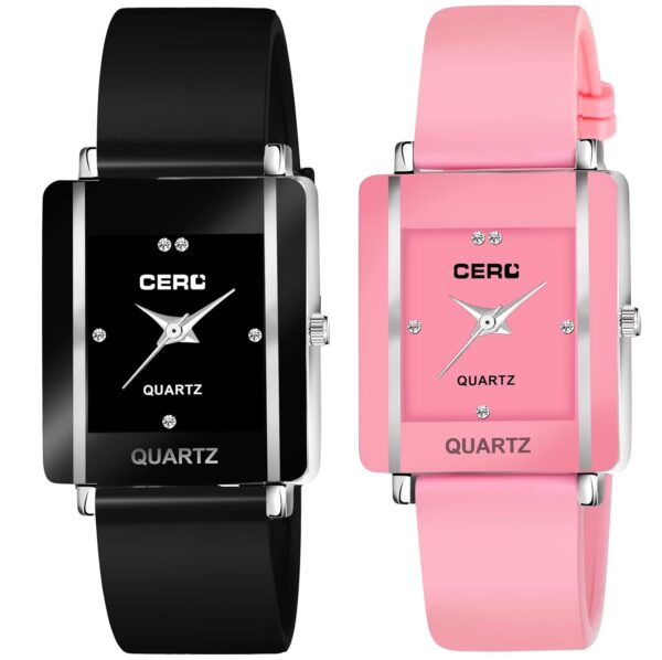 CERO Analogue Square Dial Multi Colour Pu Strap Wrist Watch for Girls & Woman's