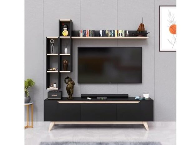 Spyder Home Decore Craft D3 TV Stand Unit Engineered Wood 3 Door TV Entertainment Unit Matte Grain (Black & Oak) | Assembly -DIY (Do-It-Yourself)