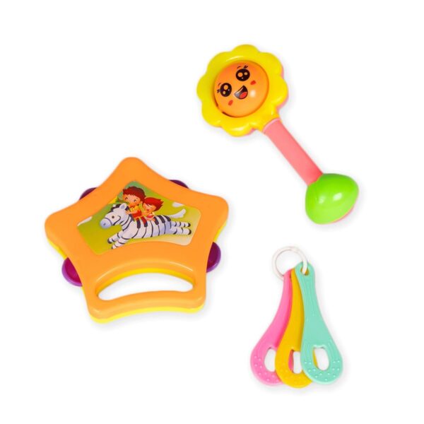 Ratna's Infants Rattle Set 3pcs Attractive Rattles & teethers for New Born Babies Colourful Plastic Non Toxic Toys for 3 + Month Old Baby