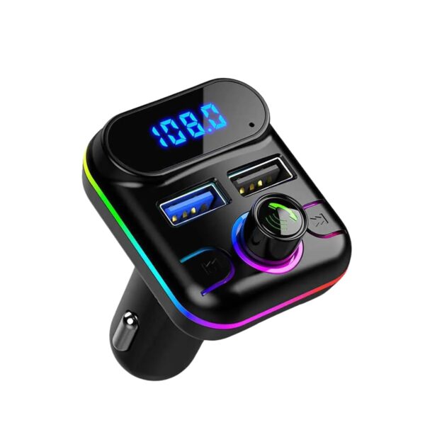 Car Bluetooth Device with Call Receiver, FM Transmitter for Music System & Dual USB Fast Charger; Colour LED Lights; 6 Equalizer Presets; USB MP3 Audio Playback; Voice Assistant (Pack of 1)