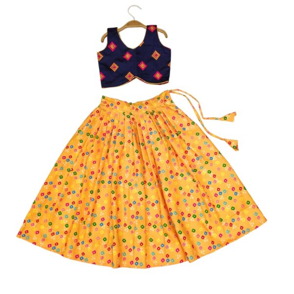 E-Sqare Kids Girl's Cotton Lehenga Choli | Digital Bandhni Printed | Readymade Ethnic Set (Yellow)