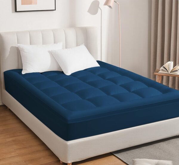 Cloth Fusion 600 GSM Mattress Topper Super King Size Bed, Extra Thick 2" Bed Topper King Size for Improved Sleep Quality and Enhanced Comfort (78x84 inches or 6.5x7 Feet, Navy)