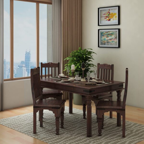 WOODLAB Sheesham Wood Dining Table Set with 4 Chair for Dining Room Wooden Four Seater Dinner Table for Home Living Room Hotels - Walnut Finish