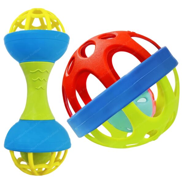 FunBlast Soft Rattles Toys for Babies - Shaking, Rattle Ball & Dumbbell Rattle Toy for Infants, Toys for New Born Babies and Kids, Early Development Toys – Multicolor