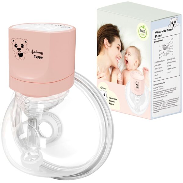 Lifelong Wearable Breast Pump for Feeding Mothers - Hands Free Electric Breast Feeding Machine with Rechargeable Battery - BPA free - 3 Modes 10 levels Lactation Massage & Extract Milk,1 Yr Warranty