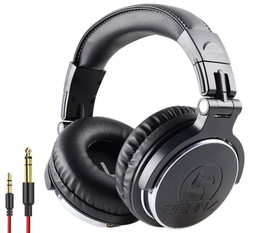 2CANZ Over-Ear Professional Wired DJ Headphones - 50mm Neodymium Drivers, Closed Back, Plush Comfrasoft Ear Cushions, 8-Way Adjustable Earpads, Foldable, and Joint Listening