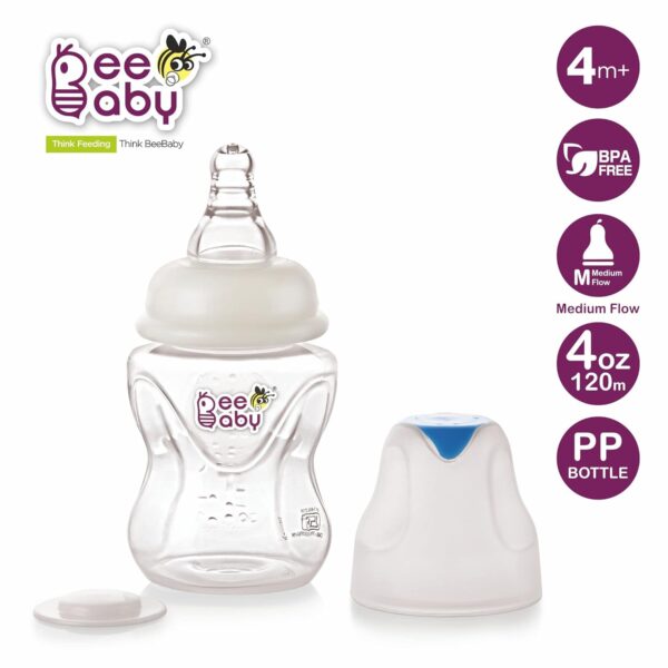 BeeBaby Comfort Regular/Slim Neck Baby Feeding Bottle with Anti-Colic Silicone Nipple. Infants, Toddlers, New Born. 100% BPA Free. (120 ML, Blue, 2)