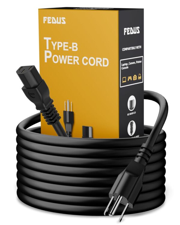 FEDUS 1.8 Meter Type B USA/Canada/Japan/America Universal Computer Monitor Power Cord, Type B to C13 Power Cable for Monitor, PC, Desktop, Printer, Scanner, 10Amps 18 AWG GA NEMA 5-15P to IEC13