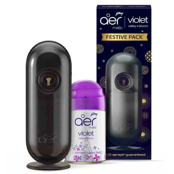 Godrej aer Matic Kit (Machine + 1 Refill) - Automatic Room Fresheners with Flexi Control Spray | Violet Valley Bloom | 2200 Sprays Guaranteed | Lasts up to 60 days (225ml)