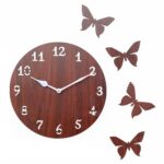 Sehaz Artworks Wooden Wall Clock for Living Room Bedroom | Wall Analog Clocks for Home | Designer Wooden Butterflies Clocks for Home Wall Decor 10 Inch Brown