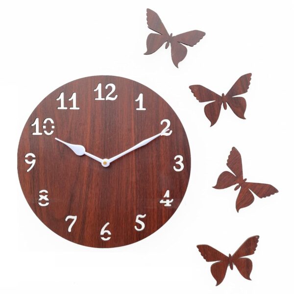 Sehaz Artworks Wooden Wall Clock for Living Room Bedroom | Wall Analog Clocks for Home | Designer Wooden Butterflies Clocks for Home Wall Decor 10 Inch Brown