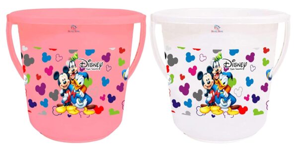 Heart Home PlasticDisney Team Mickey Print Multipurpose Plastic Bucket,16 LTR (Pink & White)-Pack of 2 -HS_35_HEARTHS17414