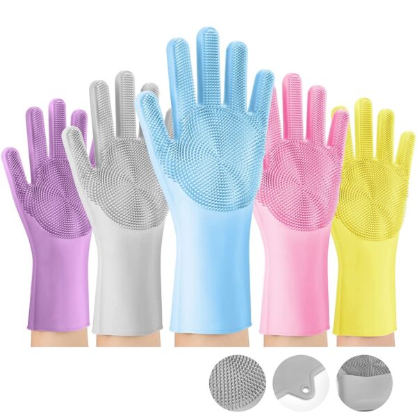 Evvorio Heavy Duty Silicone Hand Gloves for Dishwashing, Utensil Cleaning, Pet Grooming and Kitchen Cleaner, Multicolor, Free Size, Pack of 2 Pair