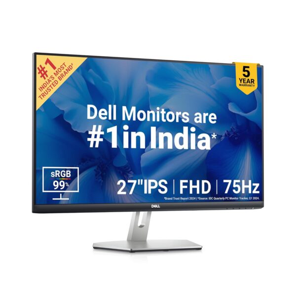 Dell S2721HNM 27"/68.96 cm FHD IPS Monitor|Titan Grey|75Hz|99% sRGB|4 ms|Brightness 300 cd/m2| Low Blue Light Tech|3-Sided bezelless|HDMI x2| Tilt Adjustment|Contrast Ratio 1000:1|Dell Display Manager