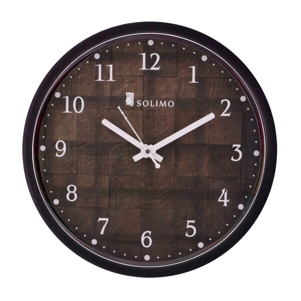 Amazon Brand - Solimo 12-Inch Plastic & Glass Analog Wall Clock - Checkered (Silent Movement, Black Frame)