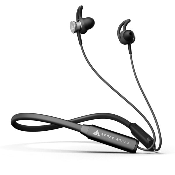 Boult Audio FXCharge Bluetooth Earphones with 32H Playtime, Dual Pairing Neckband, Zen™ ENC Mic, Type-C Fast Charging (5Mins=7.5Hrs), Biggest 14.2mm Bass Driver IPX5 Premium Silicone Neck band (Black)