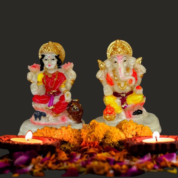 Salvus APP SOLUTIONS Elegant Marble Dust Laxmi Ganesha Statue - Divine Blessings and Auspicious Décor (Multi_5 X 3.5 Inch)