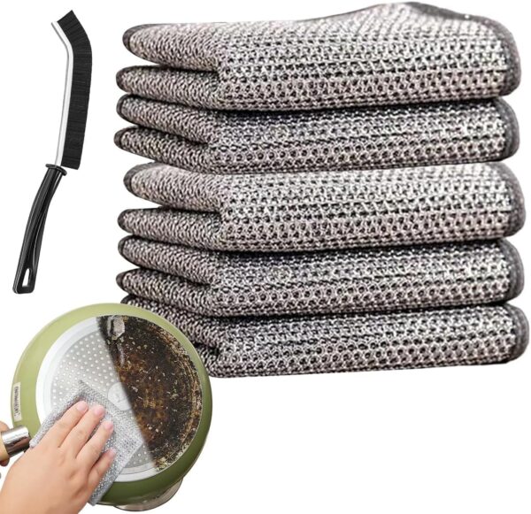 Hilosofy Non Scratch Dish Wash Cloth Reuseable Cleaning Cloths for Dry, Rinsing, Sinks, Pots Multipurpose Dishwashing Rags Kitchen Use with 1 Brush (Pack of 10)