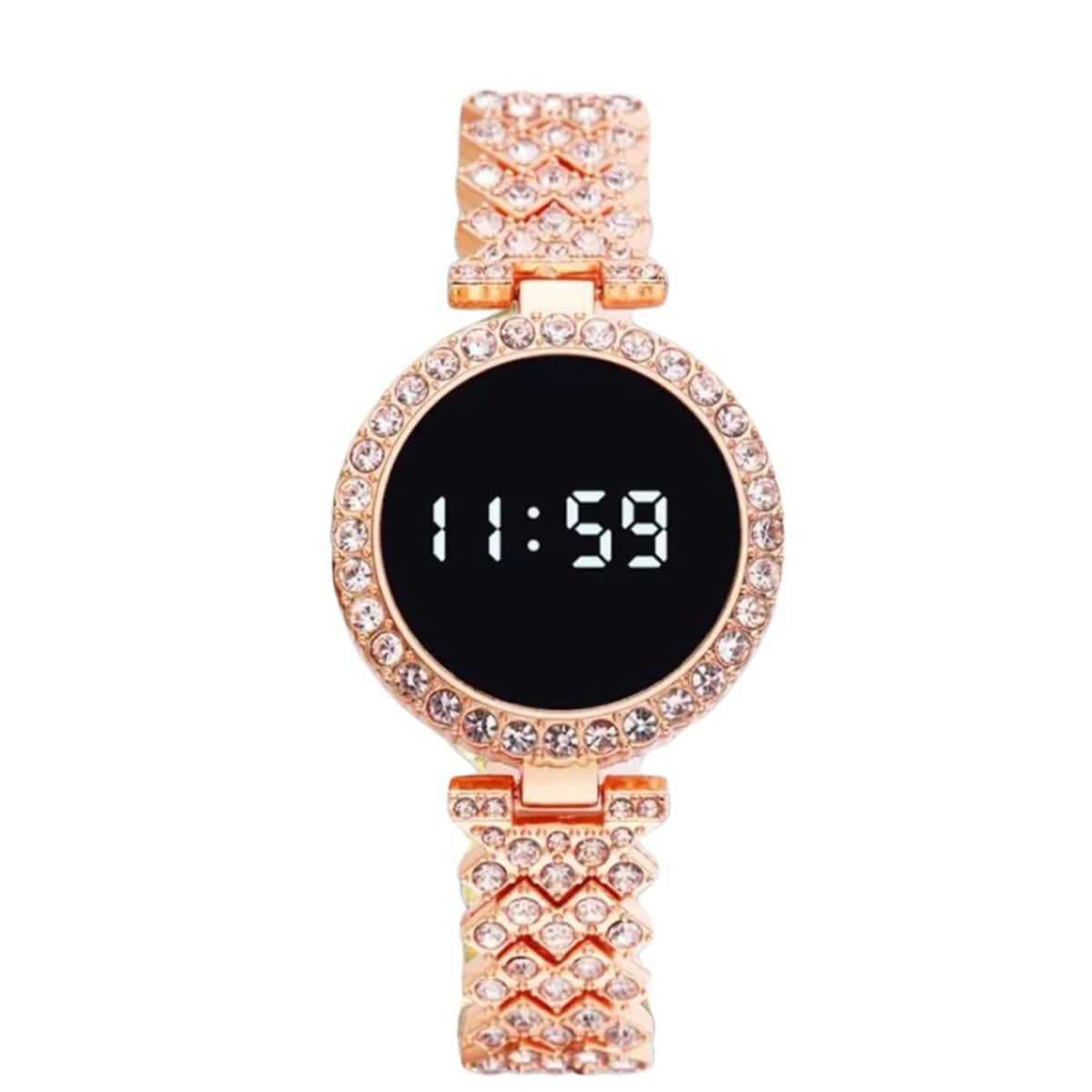 SWADESI STUFF Rose Gold LED Digital Watch with Rhinestone Bracelet for Stylish Girls & Womens