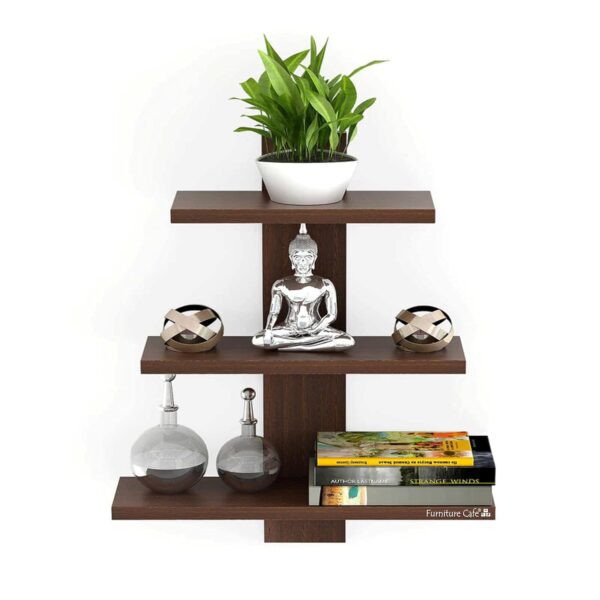 Furniture Cafe® Wooden Wall Shelves for Living Room | for Home Decor Items | Floating Book Rack for Study Room, Office, Kitchen 3Tiers | Size- Standard | Colour- Brown