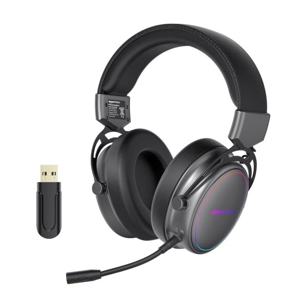 amazon basics On-Ear Wireless Gaming Headphone | +20 hrs Playtime | 2.4Ghz Ultra Low Latency | Bluetooth 5.2 | Dual Mode | PS, PC, Tablet, Mobile Phone Compatible