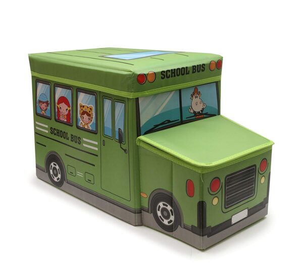 4AJ BAZAAR Foldable Storage and Toy Box - School Bus Shaped Box (Green)