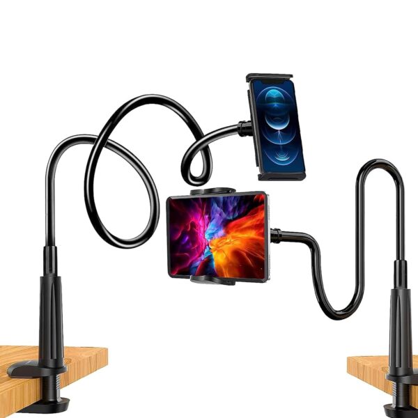 amazon basics Gooseneck Mobile Phone and Tablet Holder | Tabletop Holder with Clamp and 360⁰ Rotation | Universal Compatibility for Phones, Tablets | Black