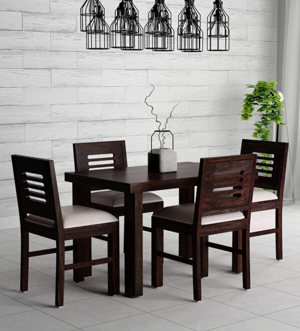 SONA ART & CRAFTS Modern Furniture Solid Sheesham Wood 4 Seater Dining Table Set Dinning Table with 4 Cushion Chairs Dinner Table Set for Dinning Room Home,Hotel and Office (Walnut)