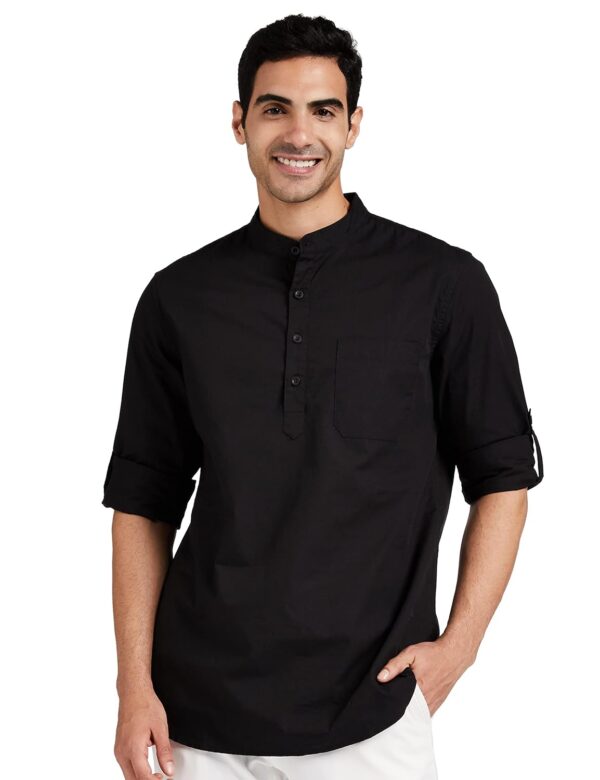 Amazon Brand - Symbol Men's Solid 100% Cotton Regular Fit Casual Shirt (Kurta Placket Style)