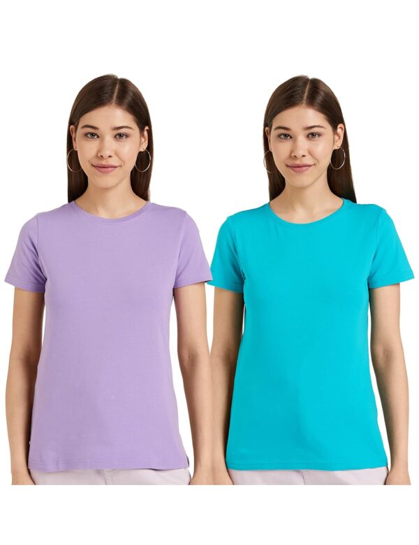 Amazon Brand - Symbol Women's Solid Cotton Stretch Half Sleeve Round Neck Regular Fit T-Shirt (Pack of 2)