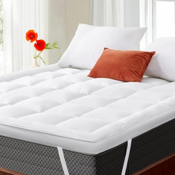 AVI Soft 5D Spiral 2500 GSM Microfiber Mattress Topper Double Bed, Extra Thick Cooling Mattress Padding for Back Pain, Cotton Top & Bottom with Elastic Bands, White, 72x72 Inches