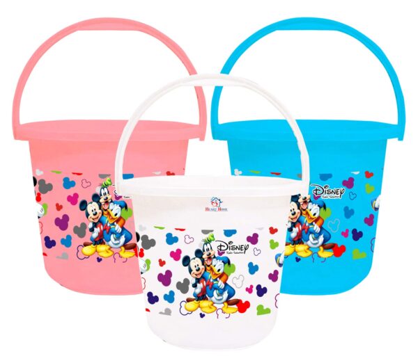 Heart Home PlasticDisney Team Mickey Print Multipurpose Plastic Bucket,16 LTR (Pink & Blue & White)-Pack of 3 -HS_35_HEARTHS17440