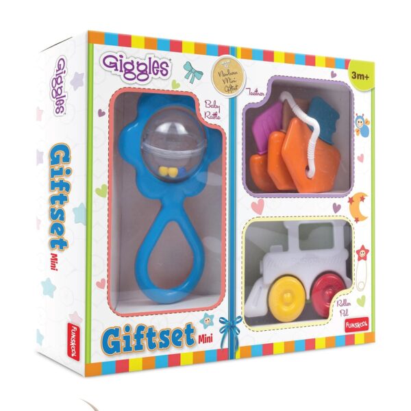 Funskool Giggles - Gift Set Mini, Multicolour Baby Toy Gift Set for New Born, Rattle,Teether,Vehicle, 6 Months & Above, Infant Toys