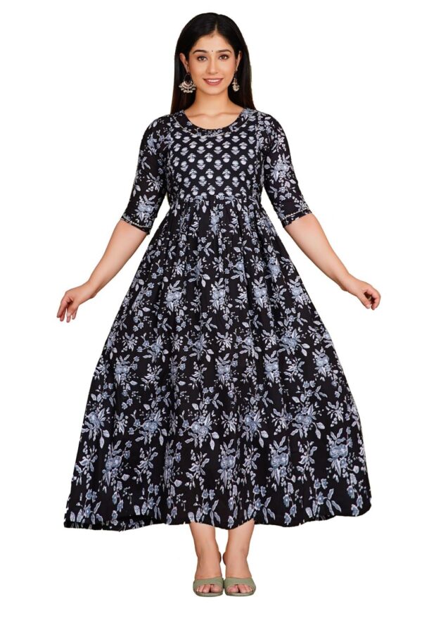 Women's Printed Maternity Feeding Gown Dress with Zipper