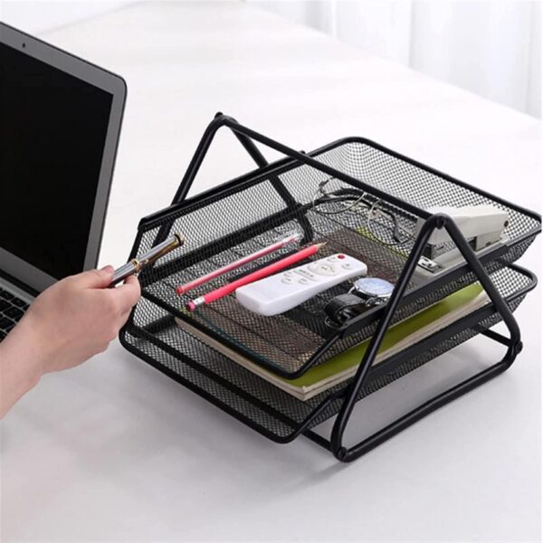 EBOFAB Metal Mesh 2 Tier Document Tray Mesh Letter Trays, Multifunctional Metal Grid Document Holder and Storage for Office Desktop Organization and Accessories