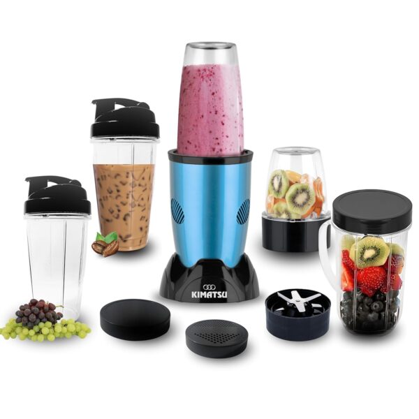 Kimatsu Nutri-Bullet Mixer Grinder & Blender | 550W powerful copper Motor | 22000 RPM | 5 Unbreakable Polycarbonate Jars with Sipper and 2 stainless steel Blades (Blue)