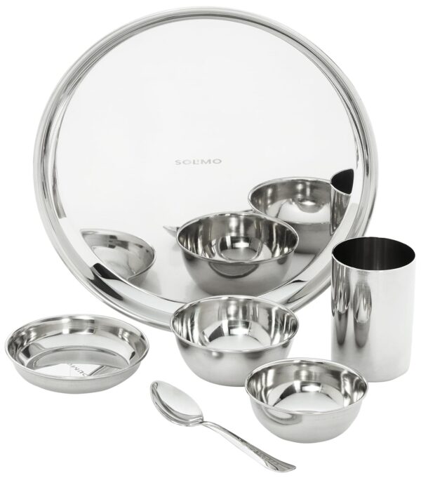 Amazon Brand - Solimo Dinner Set|Stainless Steel Solid|Mirror Finish|Set of 6