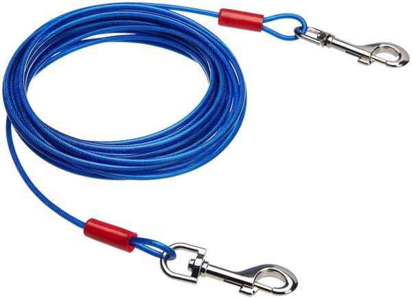 Amazon Basics Tie-Out Cable/ Leash for Dogs | 25 Feet Long | Blue | Long Leash For Dogs Up To 27 kg | Rust Resistant and Durable | Made Of Steel and PVC