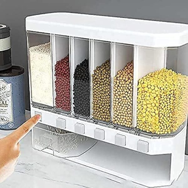 Evrum Wall Mounted Cereal Food Dispenser For Kitchen 6 Grid Dry Food Dispenser Space Saving Storage Containers for Cereal, Rice, Nuts, Candy, Coffee Bean, Snack, Grain (Heavy plastic)