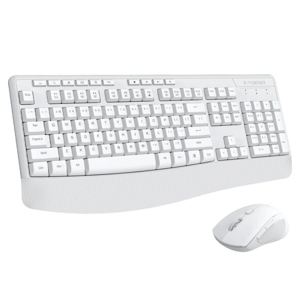 E-Yooso Wireless Keyboard And Mouse Combo,E-Yooso 2.4Ghz Full-Sized Ergonomic Wireless Keyboard With Wrist Rest,3 Dpi Adjustable And 6 Buttons Cordless Usb Mouse For Computer,Laptop,Pc,Windows(White)