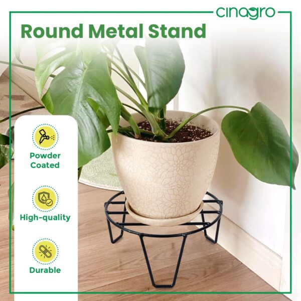 CINAGRO Plant Stand for Balcony (Pack of 5), Metal Plant Stand for Outdoor & Indoor Plants, Anti Rust Flower Pot Stand, Galvanised Plant Stand for Living Room, Gamla Stand for Plants (Round, Black)