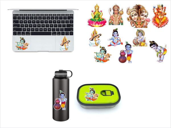 DivineDesigns Multipurpose PVC Vinly Waterproof Gods Stickers for Pooja Room, Kids Room, Laptops, waterbottles, Electronic Gadgets 3.5 X3.5 INCH (Pack of 10)