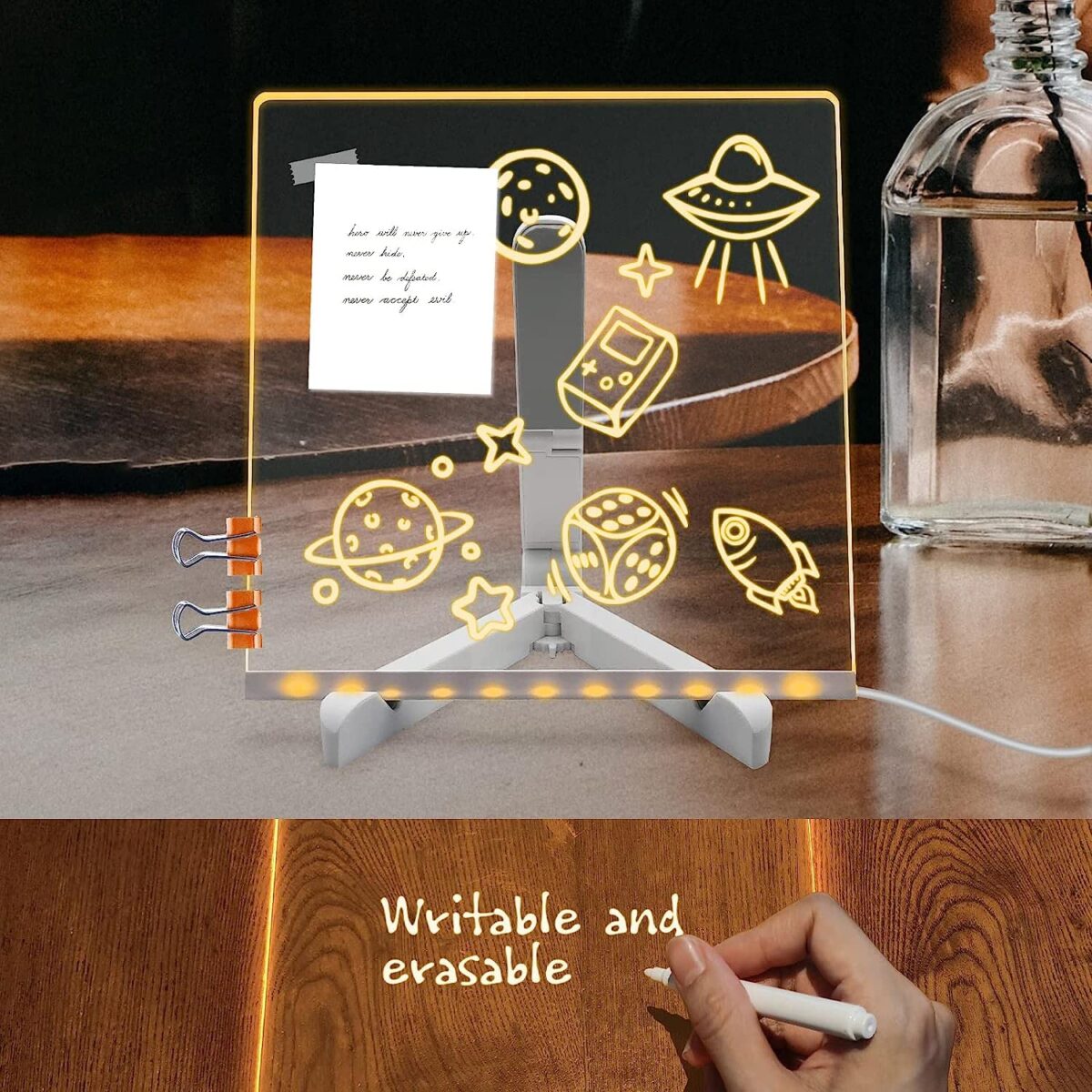 DIY 3D Acrylic Writing pad with Pen Message Board rewritable Table lamp for Study LED Light Office Home Decor Gift