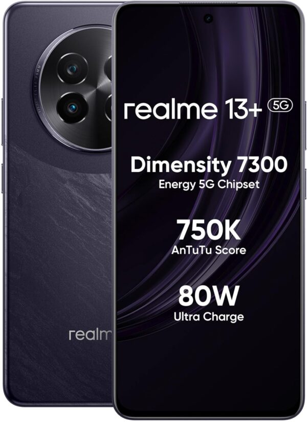 realme 13+ 5G (Dark Purple, 8GB RAM, 256GB Storage) | Expandable Upto 2TB | Up to 18GB Dynamic RAM | 50MP AI Dual Camera | 6.67" AMOLED Display | 80W Ultra Charging DAK | Dimensity 7300E Processor