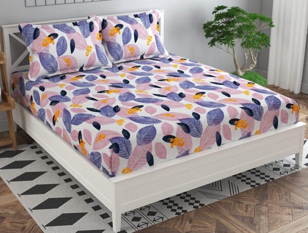 RAREBIRD Cotton Feel Glace Cotton Elastic Fitted Printed King Size Double Bed Bedsheet with 2 Pillow Coverm Fits Upto 8 inches Mattress,Size- 72x78x10 Inches